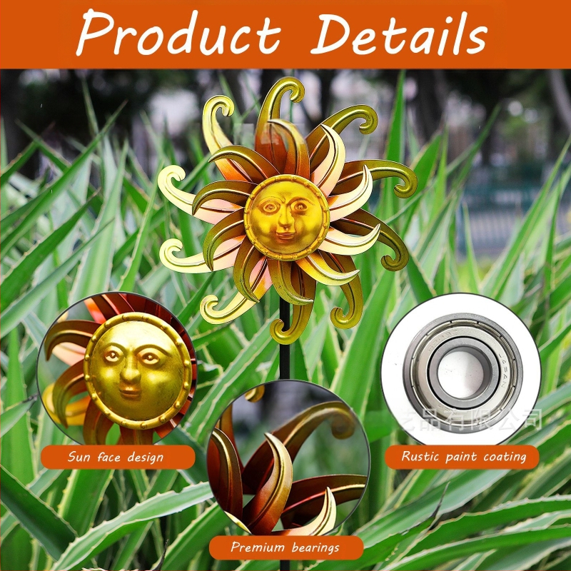 Dzelzs dārza vējdzirnavas ar dubulti saules seju – mūsdienu mākslas dekors