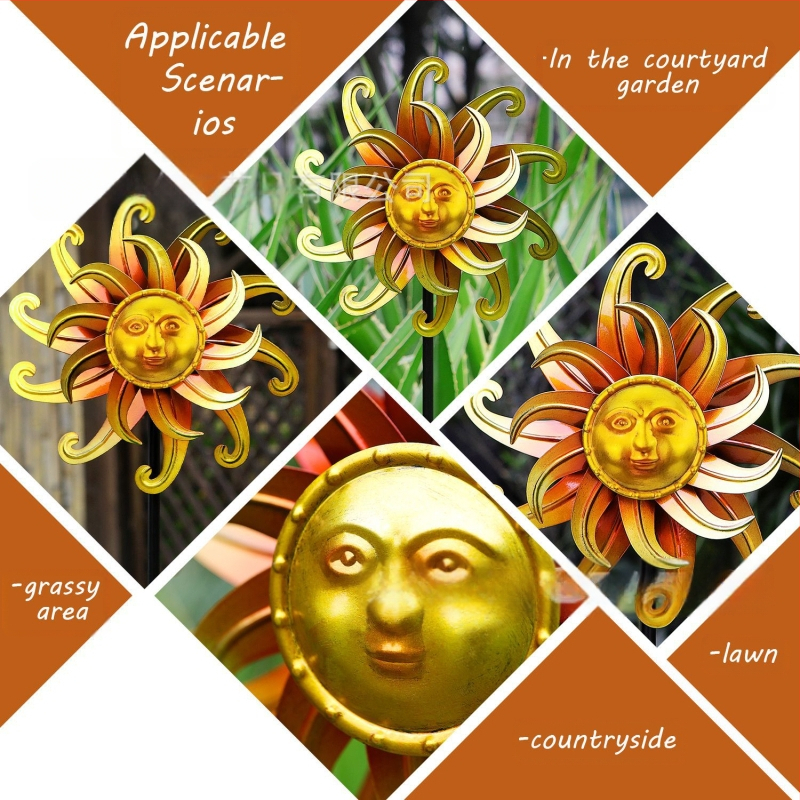 Dzelzs dārza vējdzirnavas ar dubulti saules seju – mūsdienu mākslas dekors