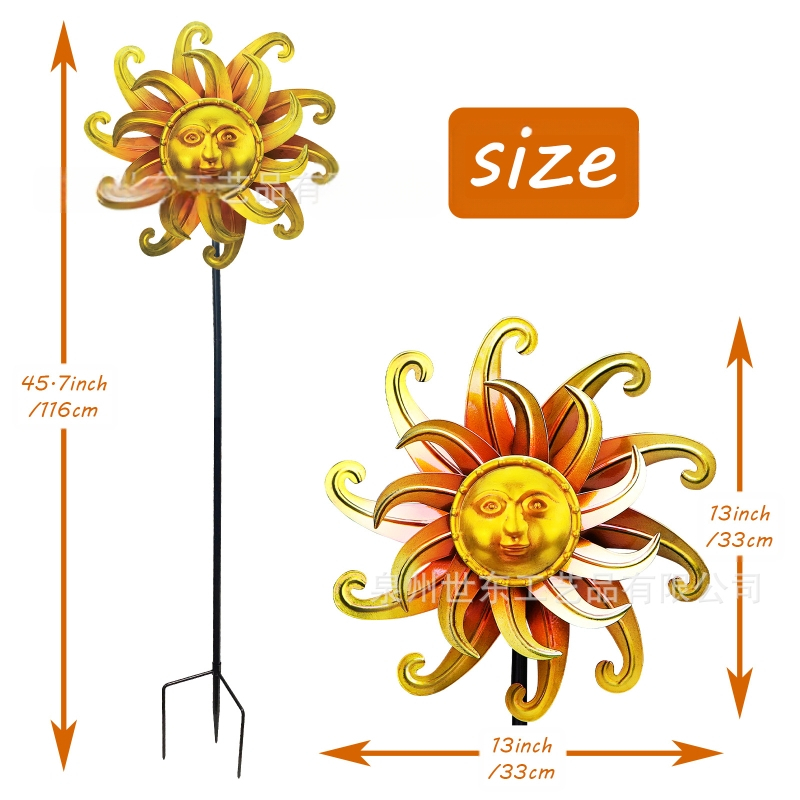 Dzelzs dārza vējdzirnavas ar dubulti saules seju – mūsdienu mākslas dekors