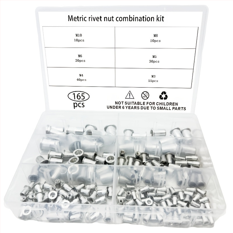 165 τεμάχια σετ Rivet Nut – κράμα αλουμινίου, λευκασμένη επιφάνεια, Κατηγορία A – Rongyuda