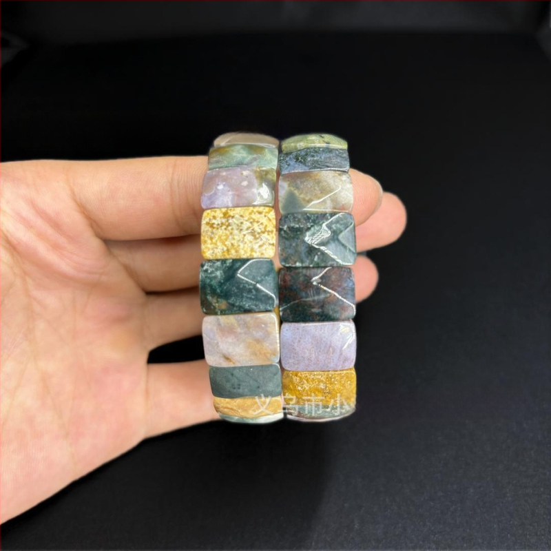 Βραχιόλι από φυσικό αχάτη σκιάς – Unisex, ελαφρύς πολυτελής, ρόμβος κοπή, λεία επιφάνεια