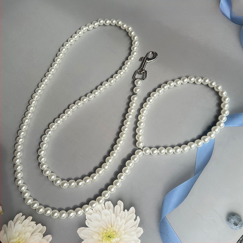 Zibo suņa pavadiņa, imitācijas pērlīšu akcenti, nestiepjas, 10 gab. iepakojumā