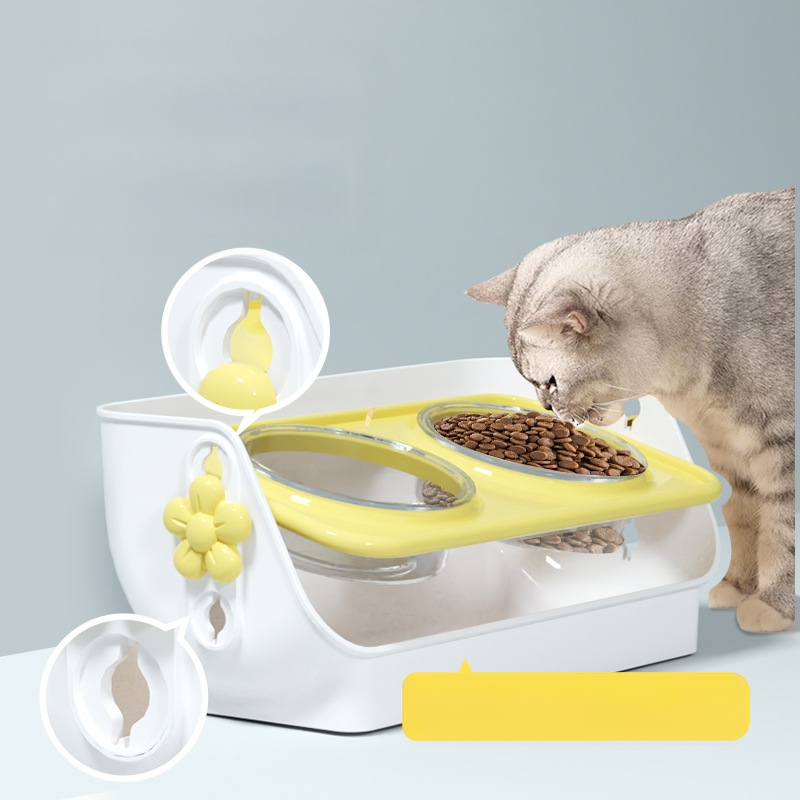 Stiprintas dviejų indų katėms maitinimui ir gėrimui, atsparus išsiliejimams (ABS)