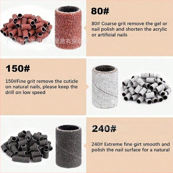 Set benzi de șlefuire pentru unghii, 50 buc., granulație 80/120/180, pentru freza de unghii
