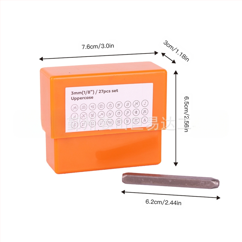 Σετ σφραγίδων από ατσάλι για δέρμα: αριθμοί και αγγλικά γράμματα, ύψος χαρακτήρα 3 mm, ατσάλι 40Cr