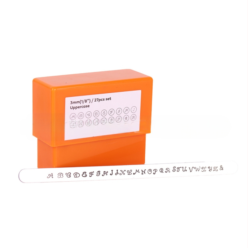 Σετ σφραγίδων από ατσάλι για δέρμα: αριθμοί και αγγλικά γράμματα, ύψος χαρακτήρα 3 mm, ατσάλι 40Cr