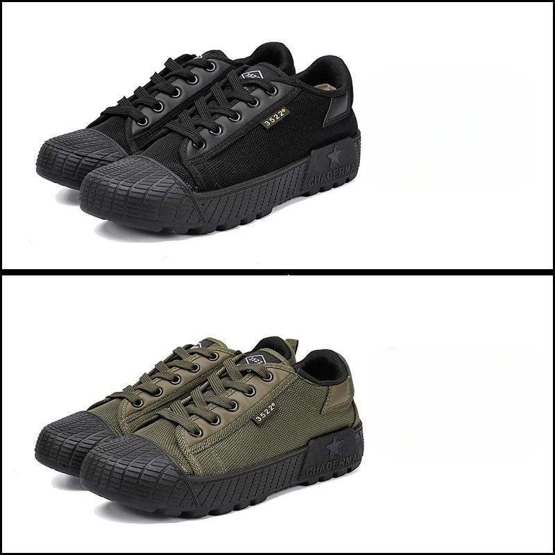 Unisex καμβάς εργασιακά παπούτσια με λαστιχένια σόλα, διαπνέοντα και ανθεκτικά, μεσαίου ύψους, σχήμα δαχτύλου χερίνγκμπον