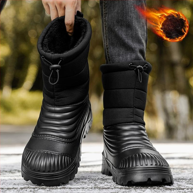 Manjiang Red Χειμερινά μποτάκια χιονιού με επένδυση φλίς, PU επάνω μέρος, αντιολισθητική σόλα από καουτσούκ, εθνοτικό στυλ