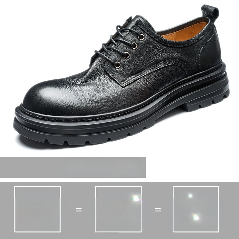 Vīriešu ādas zemas kurpes, pirmās kārtas liellopu āda, apaļa purngala, gumijas zole, papēža augstums 3–5 cm