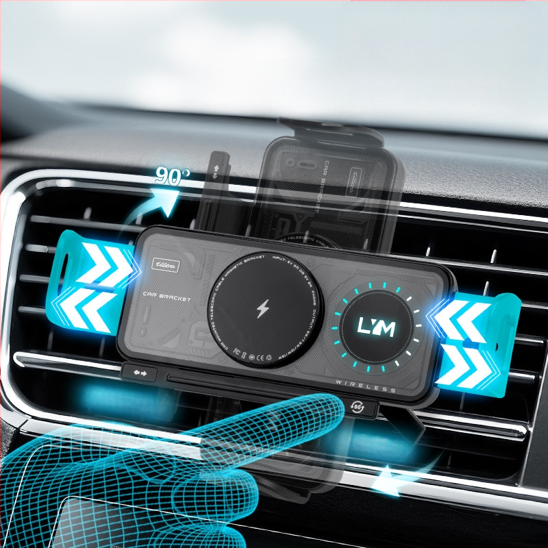 Sulankstomas automobiliu telefono laikiklis belaidzio kiirlaadimo - 7,5 W, tvirtinimas prie oro isleidimo angos, modelis X07, universalus suderinamumas