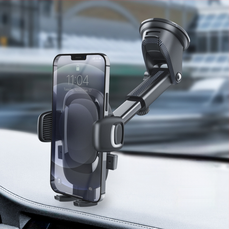 Suport auto pentru telefon cu ventuză rotativă și tijă telescopică reglabilă, universal, din plastic