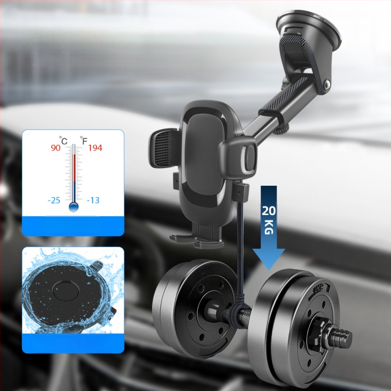 Suport auto pentru telefon cu ventuză rotativă și tijă telescopică reglabilă, universal, din plastic