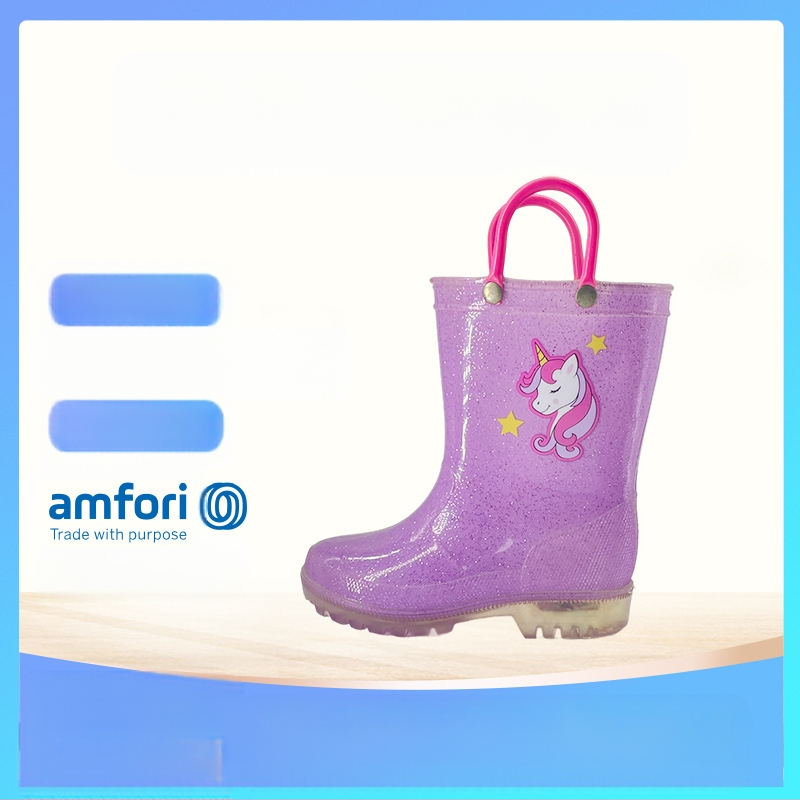 Vaikiški PVC lietaus batai, vienaragio karikatūrų serija, vidutinio aukščio, atsparūs vandeniui ir neslidūs