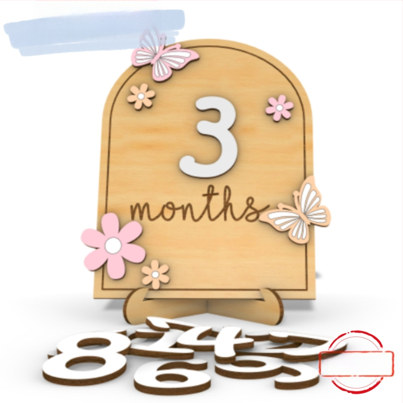 Suport fotografic din lemn pentru nou-născuți: plăcuță pentru luna nașterii cu margaretă mică, plăcuță comemorativă și card de etape pentru bebeluș (Material: lemn; Categorie: ornamente; Scenarii de utilizare: acasă; Ocazii de cadou: ziua de naștere, absol