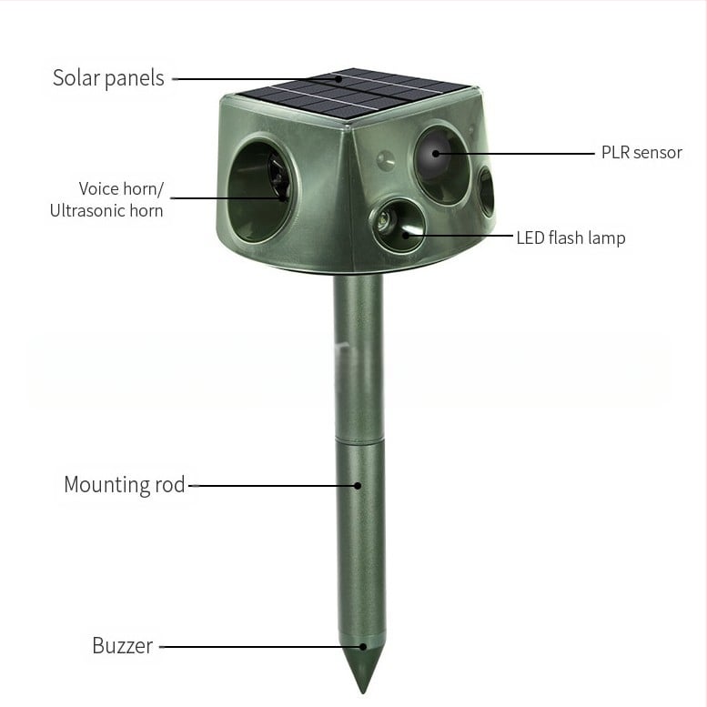 SK031 Repelent solar pentru animale, design cu patru fețe, repelent multifuncțional pentru insecte (țânțari și gândaci), reîncărcabil, 5V 5W