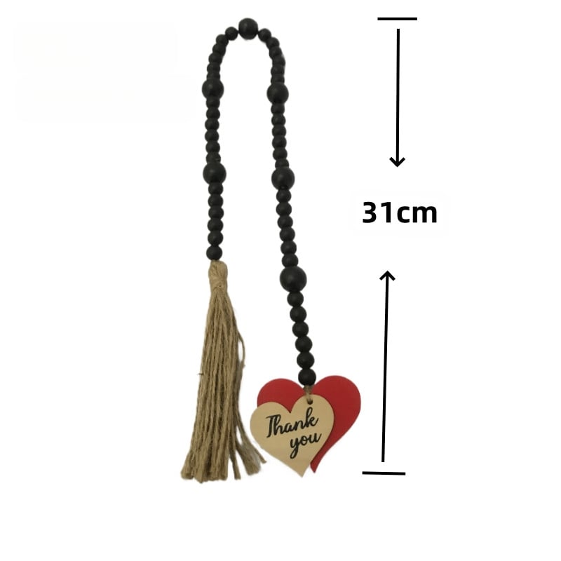 Ξύλινο κρεμαστό με διπλή καρδιά για την Ημέρα της Μητέρας, διακοσμητικό σκοινί με χάντρες – DIY