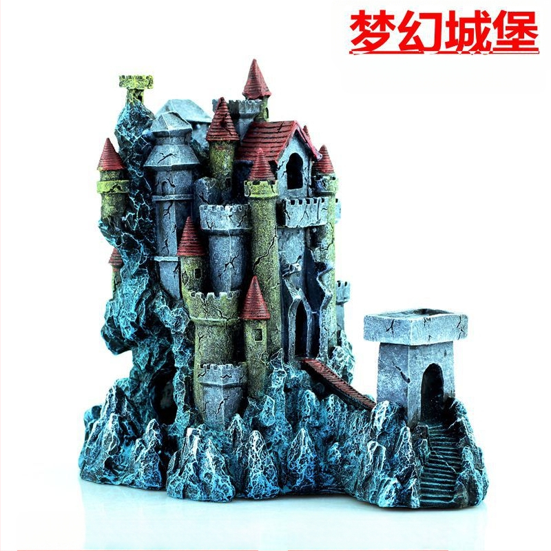 Decor pentru acvariu din rășină – Casă-castel de vis pentru acvariu, decor peisaj (Material: Rășină; Origine: Shanghai; Scop principal: Acvariu; Funcție: Adăpost; Greutate: 580 g)