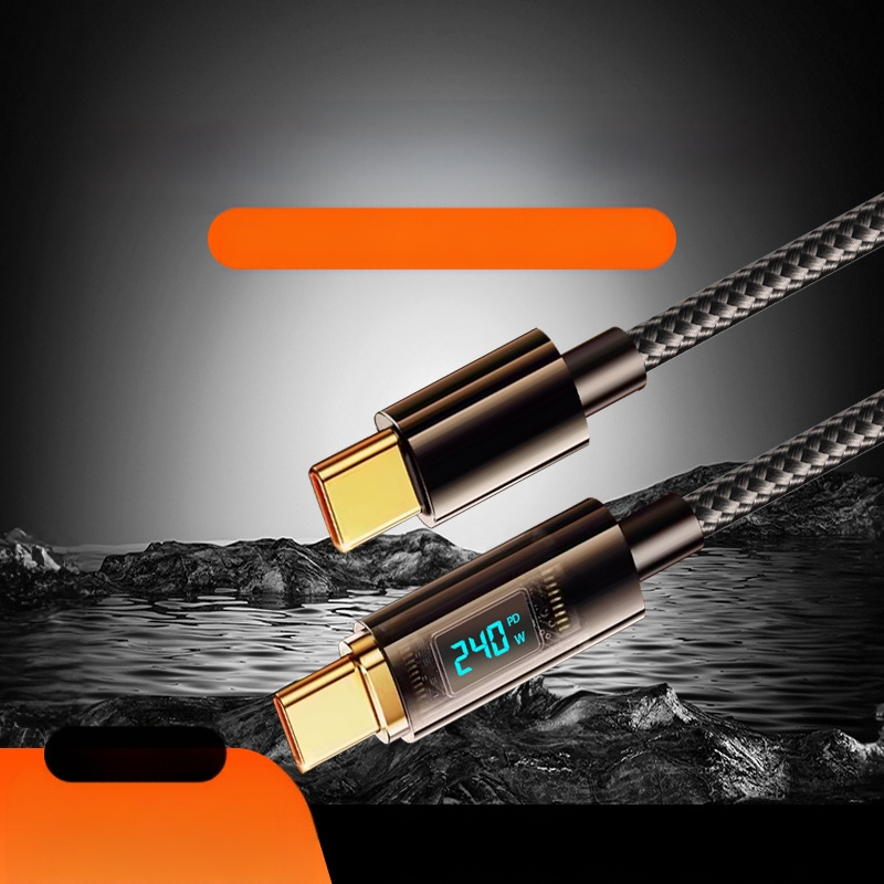 Type-C 240W καλώδιο δεδομένων με ψηφιακή οθόνη γρήγορης φόρτισης, μονό βύσμα, ύφασμα πλεκτό, για Huawei, Xiaomi και Apple κινητά και φορητούς υπολογιστές