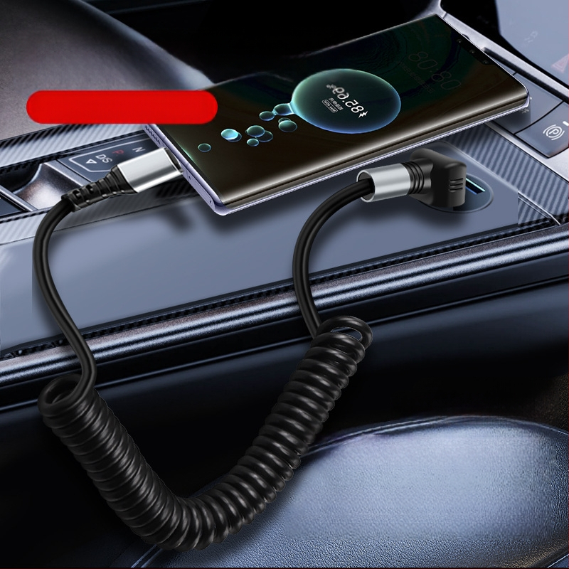3D γωνιώδες καλώδιο αυτοκινήτου με 3D γωνία και разтеглящ механизъм για Apple iPhone 15 Type-C, Lightning & Type-C, 100W γρήγορη φόρτιση, χαλκός πυρήνας, σιλικόνη