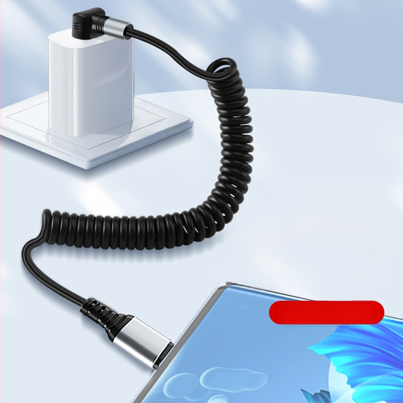 3D γωνιώδες καλώδιο αυτοκινήτου με 3D γωνία και разтеглящ механизъм για Apple iPhone 15 Type-C, Lightning & Type-C, 100W γρήγορη φόρτιση, χαλκός πυρήνας, σιλικόνη