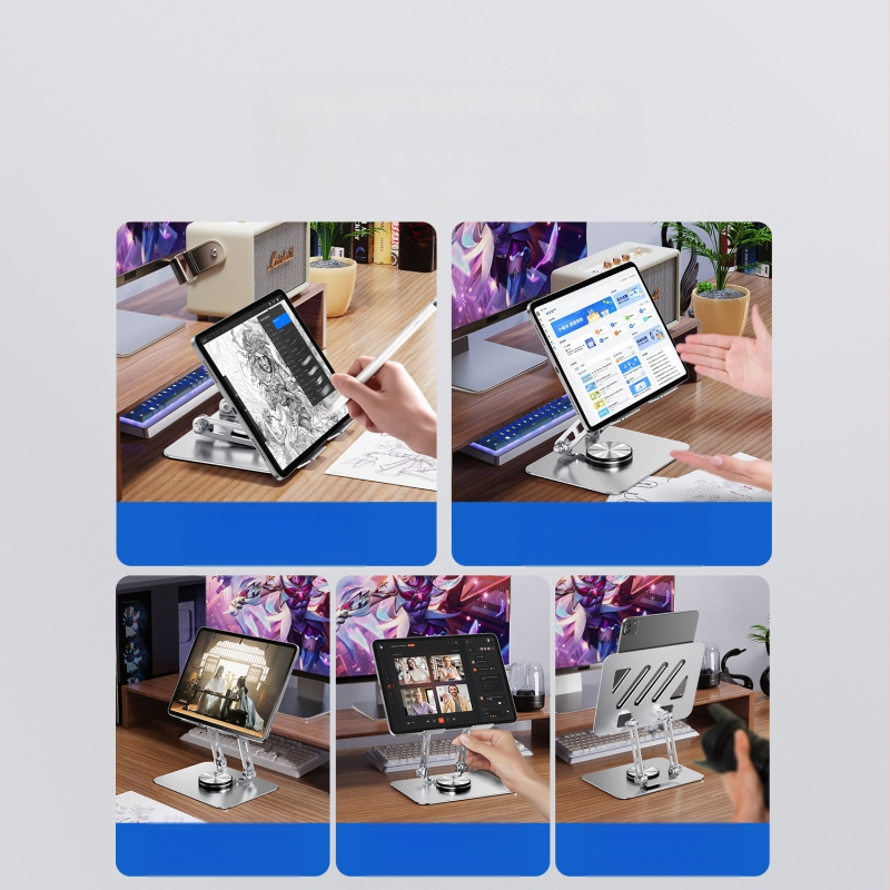 Suport pentru tabletă rotativ la 360° — de birou, pliabil, din aliaj de aluminiu, Model P001