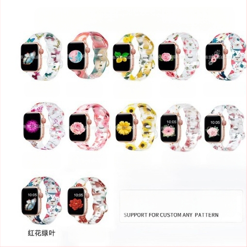 Λουράκι Apple Watch από σιλικόνη, Διαφανές με εκτυπωμένο μοτίβο, Συμβατό με iWatch7-1 S9, Άνοιξη 2024, Στυλ λογοτεχνικό ρετρό