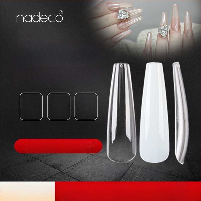 Nadeco plasturi pentru unghii false – formă trapezoidală, model cu fluture, stil minimalist, unghii transparente