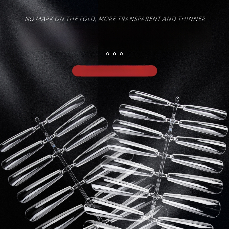 Nadeco plasturi pentru unghii false – formă trapezoidală, model cu fluture, stil minimalist, unghii transparente