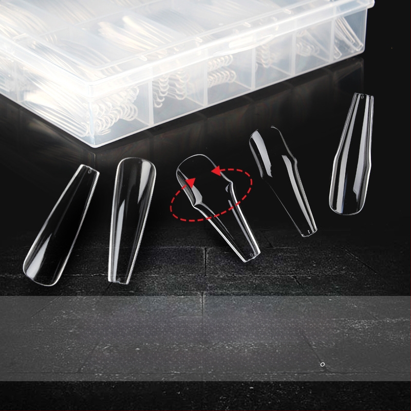 Nadeco plasturi pentru unghii false – formă trapezoidală, model cu fluture, stil minimalist, unghii transparente