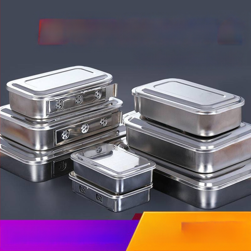 304 orvosi rozsdamentes acélból készült tűsdoboz, fertőtlenítő doboz fedele, perforált eszköztál akupunktúrához, jodofor-ellenálló