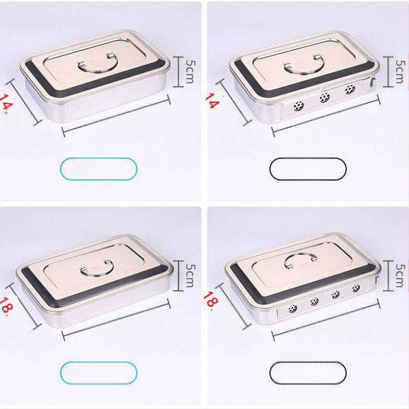 304 orvosi rozsdamentes acélból készült tűsdoboz, fertőtlenítő doboz fedele, perforált eszköztál akupunktúrához, jodofor-ellenálló