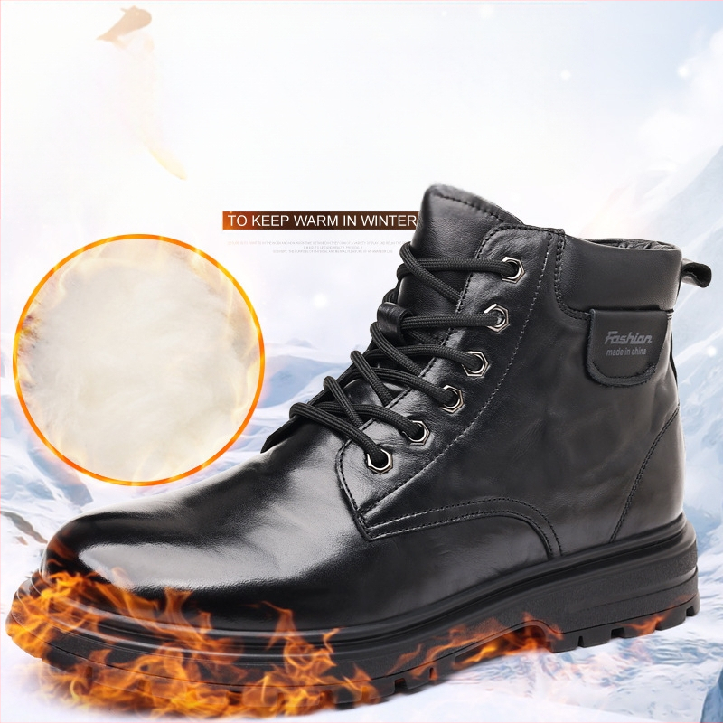 Martin bakancs férfiaknak, téli magas bőr csizma shearling béléssel, oldalsó cipzár, középmagas szár, gumírozott talp