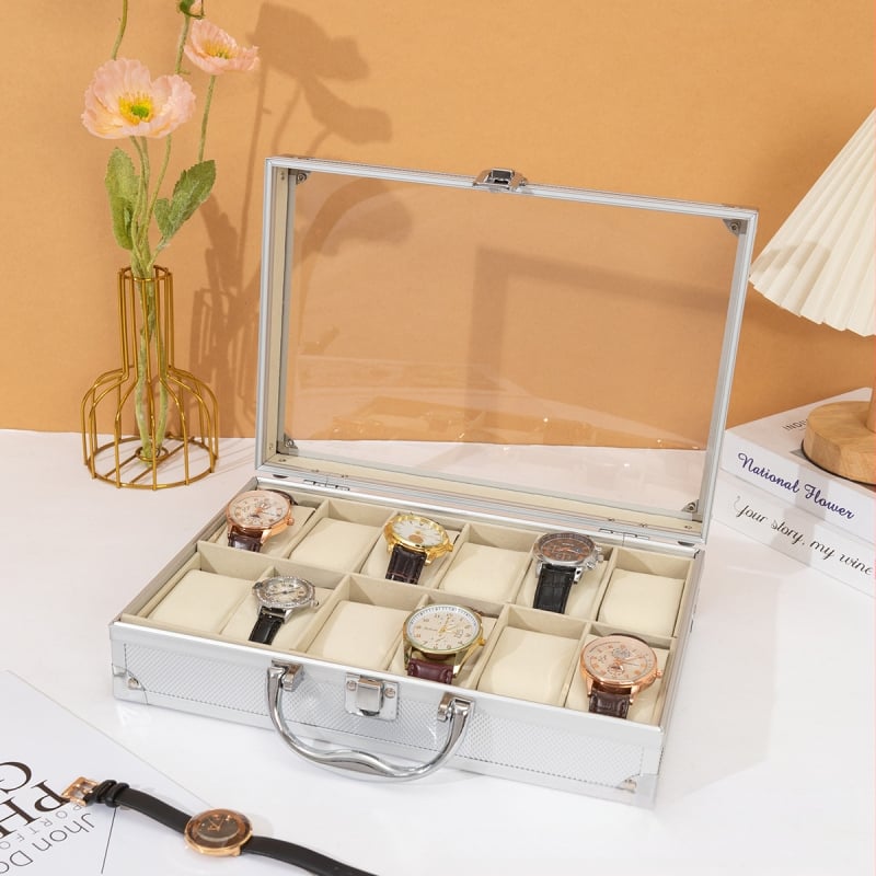 Αλουμινένιο κουτί ρολογιών με 12 θέσεις αποθήκευσης και παρουσίασης για οικιακή χρήση