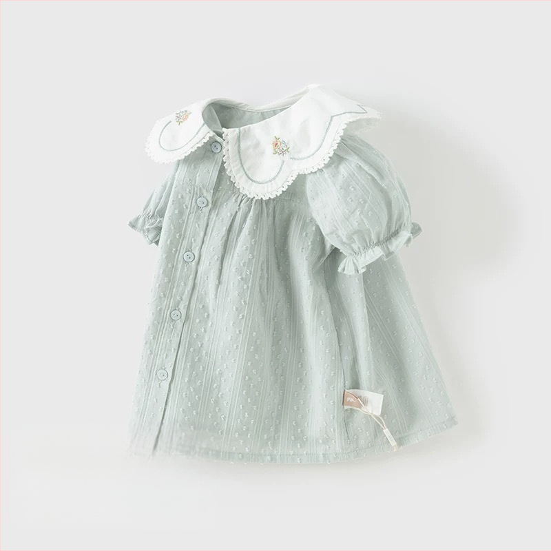 Cămașă pentru copii din bumbac, stil coreean, guler rotund, mâneci scurte, 100% bumbac