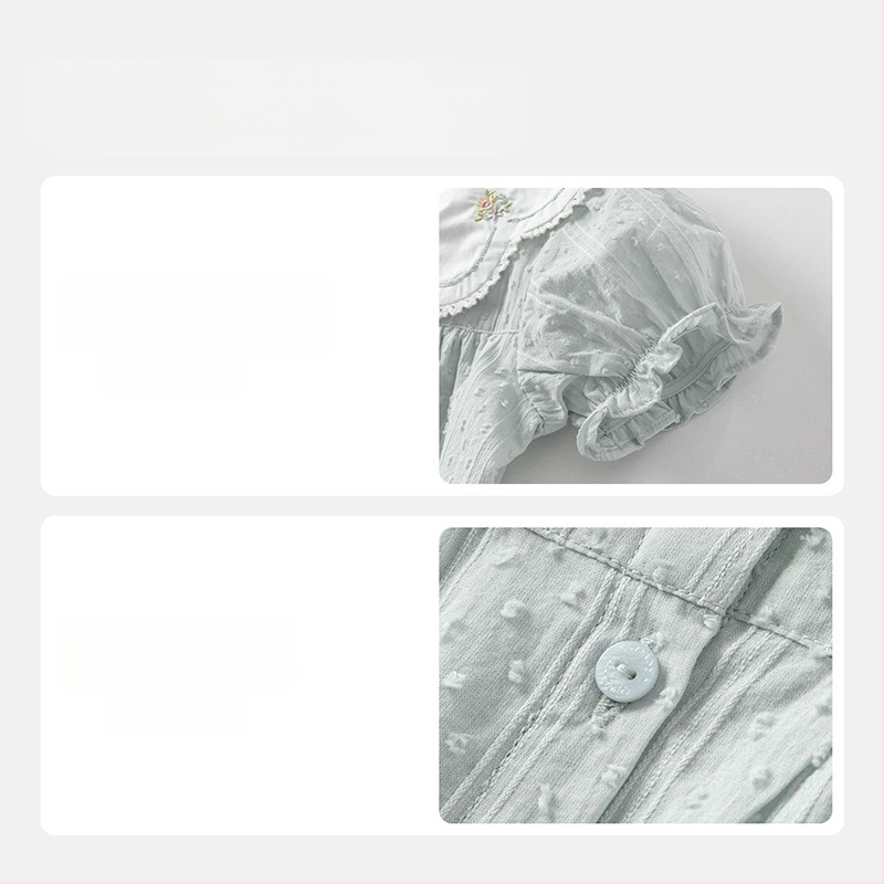 Cămașă pentru copii din bumbac, stil coreean, guler rotund, mâneci scurte, 100% bumbac