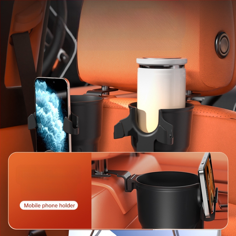 Automašīnas sēdekļa aizmugures organizētājs ar krūzes turētāju un tālruņa turētāju, plastmasa, karājas uzstādīšana, universāla saderība, logotipa druka pieejama