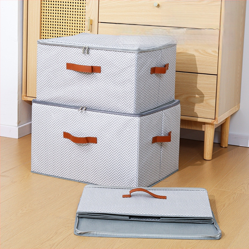 Κουτί αποθήκευσης με φερμουάρ και καπάκι – μοτίβο οστών ψαριού, από μη υφαντό ύφασμα, χωρητικότητα 90–100 L, πτυσσόμενο και φορητό