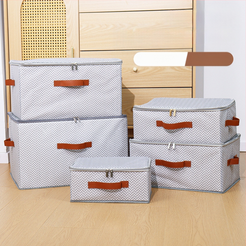 Κουτί αποθήκευσης με φερμουάρ και καπάκι – μοτίβο οστών ψαριού, από μη υφαντό ύφασμα, χωρητικότητα 90–100 L, πτυσσόμενο και φορητό