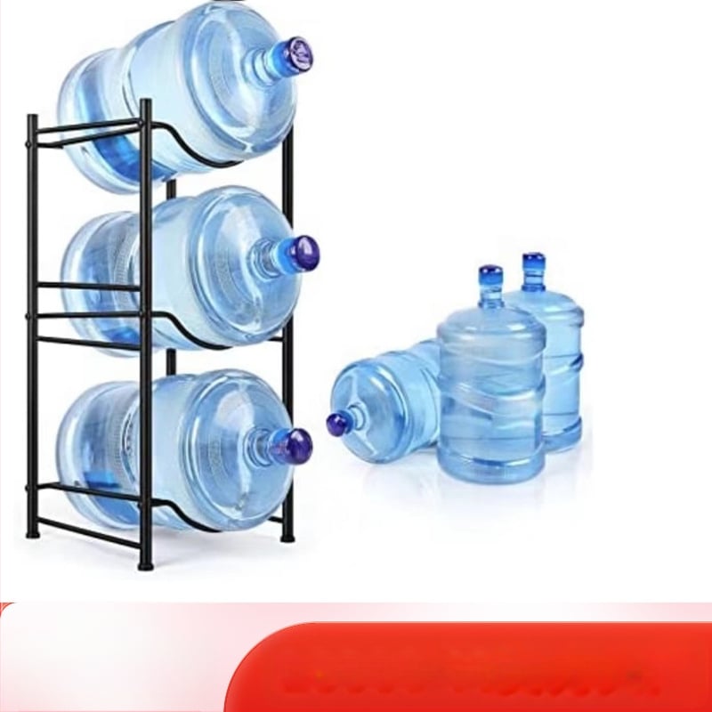 Raft pentru apă cu trei găleți, suport detașabil pentru găleți de apă potabilă, design vertical pe podea, oțel-carbon, 3 etaje, multifuncțional