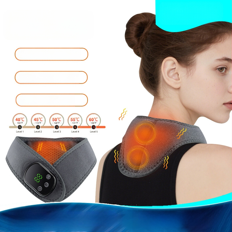 Masaj pentru gât cu încălzire electrică – 5 niveluri de temperatură, 3 moduri de vibrație, temporizator de 30 de minute, baterie încorporată de 1800 mAh