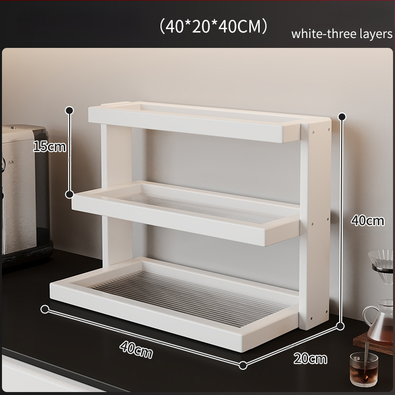 Raft de depozitare pentru cești și seturi de ceai – bambus, 3 niveluri, multifuncțional, montaj pe birou, potrivit pentru bucătărie, baie și sufragerie.