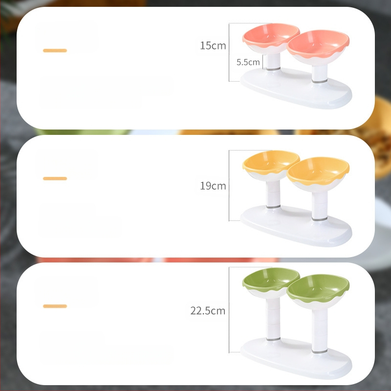 Vas dublu reglabil pentru hrană și apă pentru pisici, cu alimentare automată, material PP+ABS