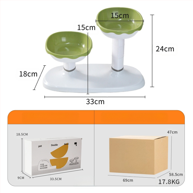 Vas dublu reglabil pentru hrană și apă pentru pisici, cu alimentare automată, material PP+ABS