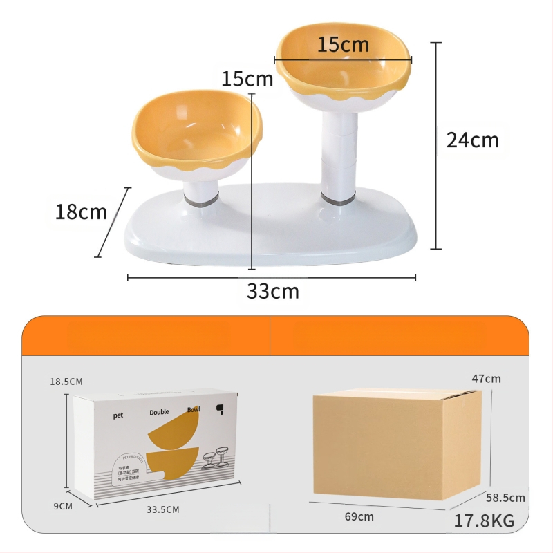 Vas dublu reglabil pentru hrană și apă pentru pisici, cu alimentare automată, material PP+ABS