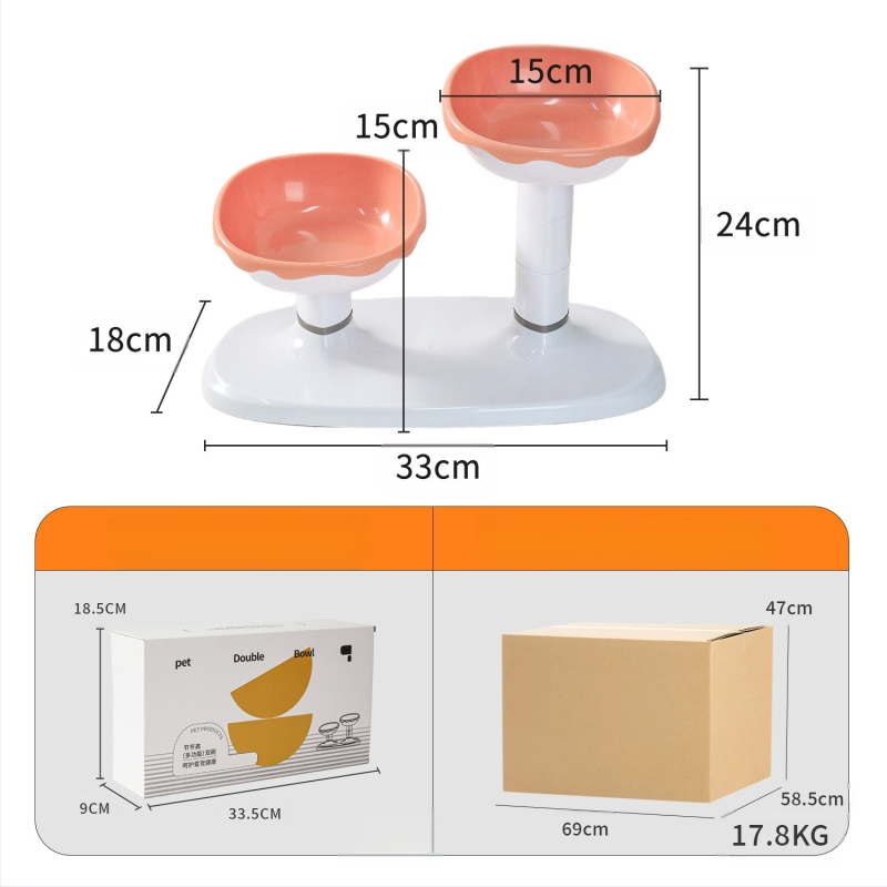 Vas dublu reglabil pentru hrană și apă pentru pisici, cu alimentare automată, material PP+ABS