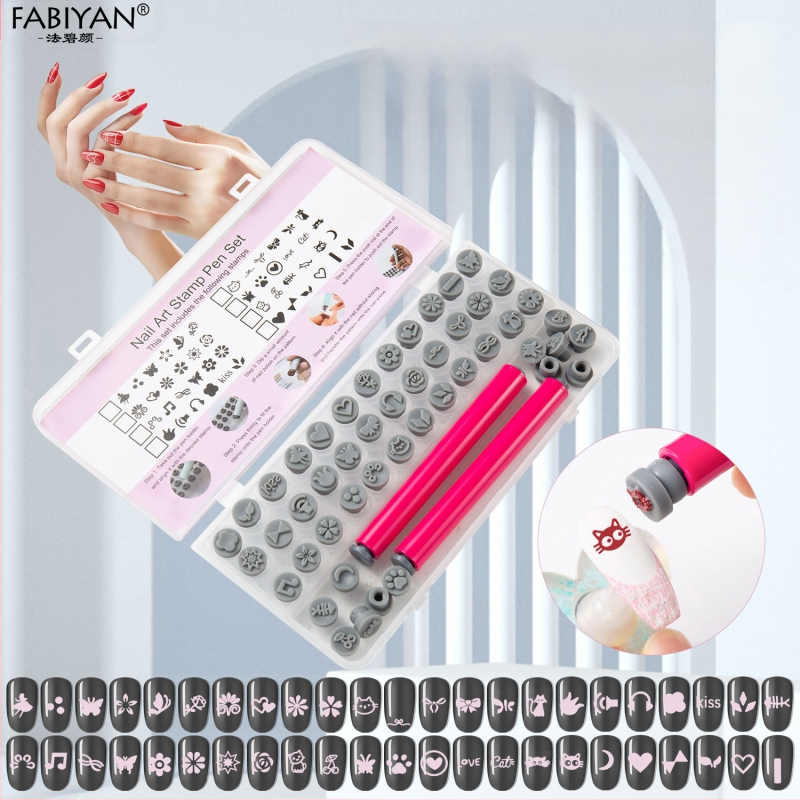 Set de ștampilare unghii cu 48 capete din silicon înlocuibile — Motive fluture și floare; Material plastice; Greutate netă 75–80 g