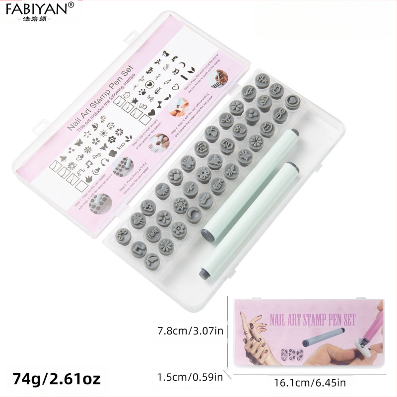 Set de ștampilare unghii cu 48 capete din silicon înlocuibile — Motive fluture și floare; Material plastice; Greutate netă 75–80 g