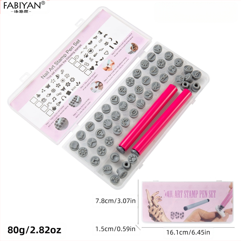 Set de ștampilare unghii cu 48 capete din silicon înlocuibile — Motive fluture și floare; Material plastice; Greutate netă 75–80 g