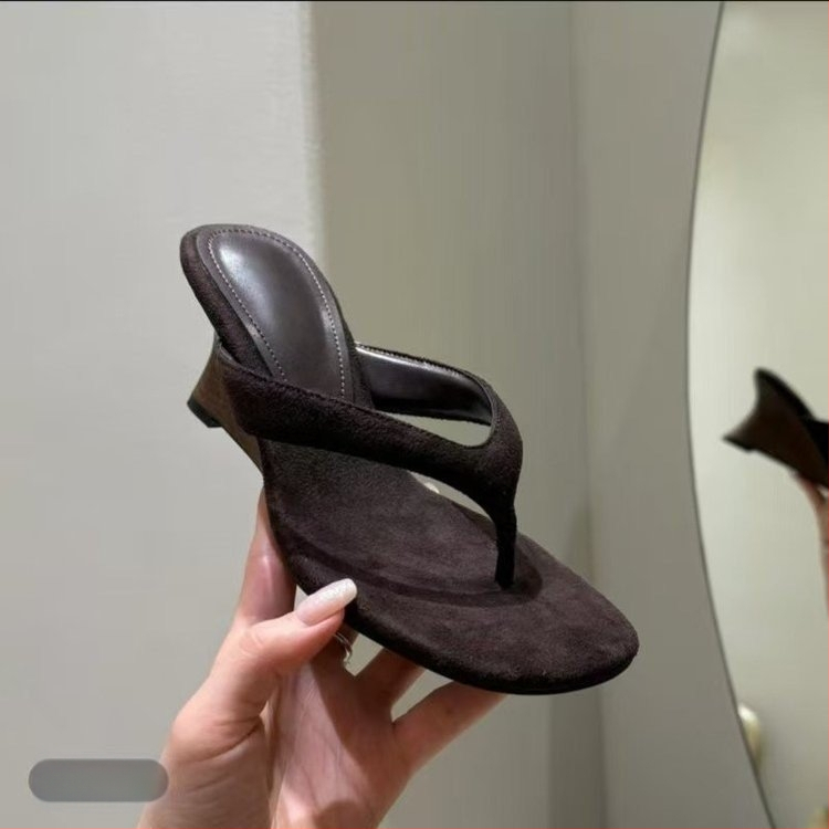 Ženske thong sandale s mrežastim stražnjim remenom, gornji dio od mikrovlakana, klinasti potplat, gumena potplata