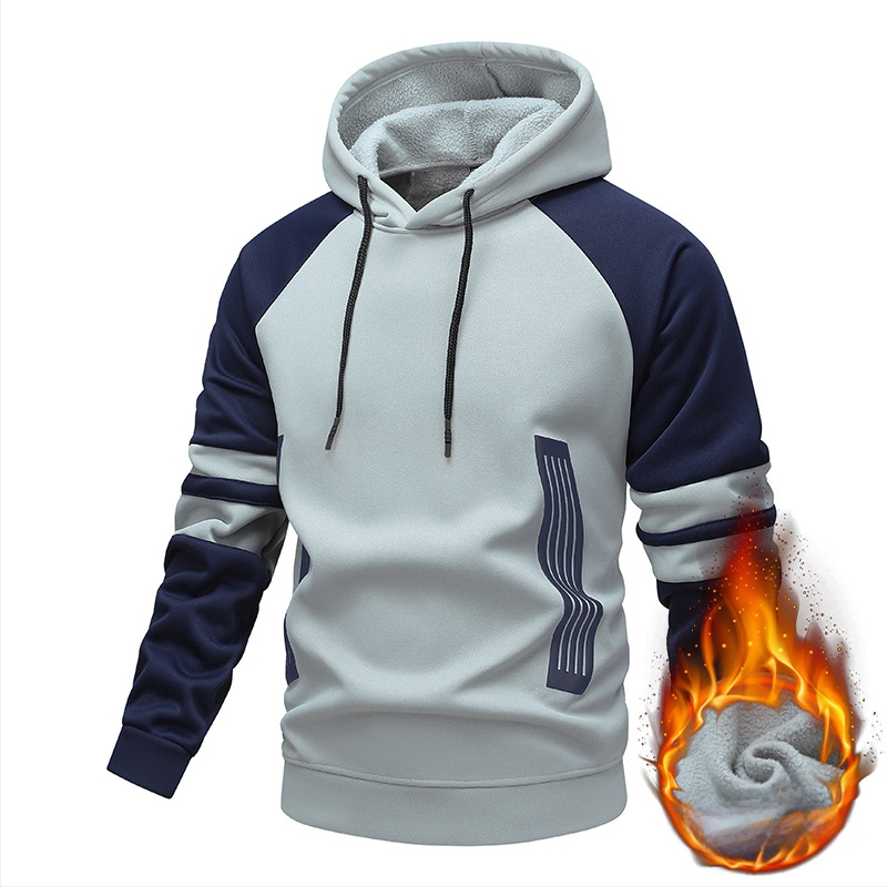 Vyriskas megztinis su gobtuvu, spalvų blokai ir dryžiai, užtrauktukas, laisvas kirpimas, ilgomis rankovėmis